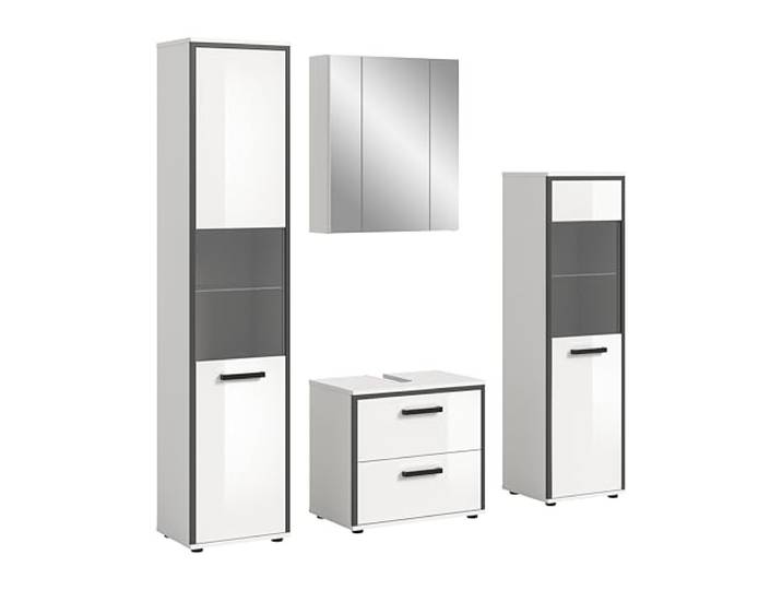xonox.home - 4tlg. Kombination Kojak Badezimmerkombination in Front weiß Hochglanz Tiefzieh Korpus weiß Melamin - Badmöbelset - modern und funktional