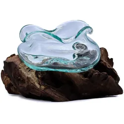 Molten Glass Wavy Bowl on Wood 18cm