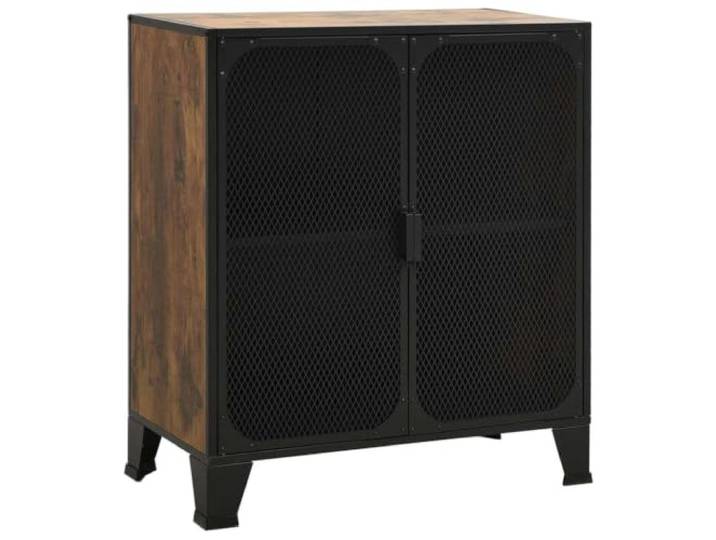 KDVXBCQJH Aufbewahrungsschrank Metall MDF Rustikal Braun 72x36x82 cm Kompakter Lagerschrank mit 2 Gittertüren und Einlegeboden für Wohnzimmer und Schlafzimmer im Industrie Design.