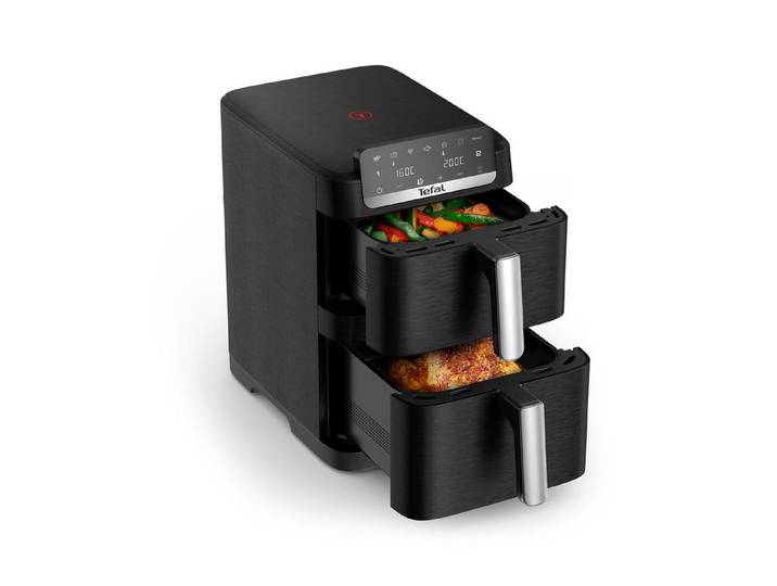 Tefal Heißluftfritteuse Easy Fry Crispy Stack, Doppelkammer, platzsparend und kompakt, 2700 W, gleichmäßiges und knuspriges Heißluftfrittieren, 6 L + 4 L, EY7528