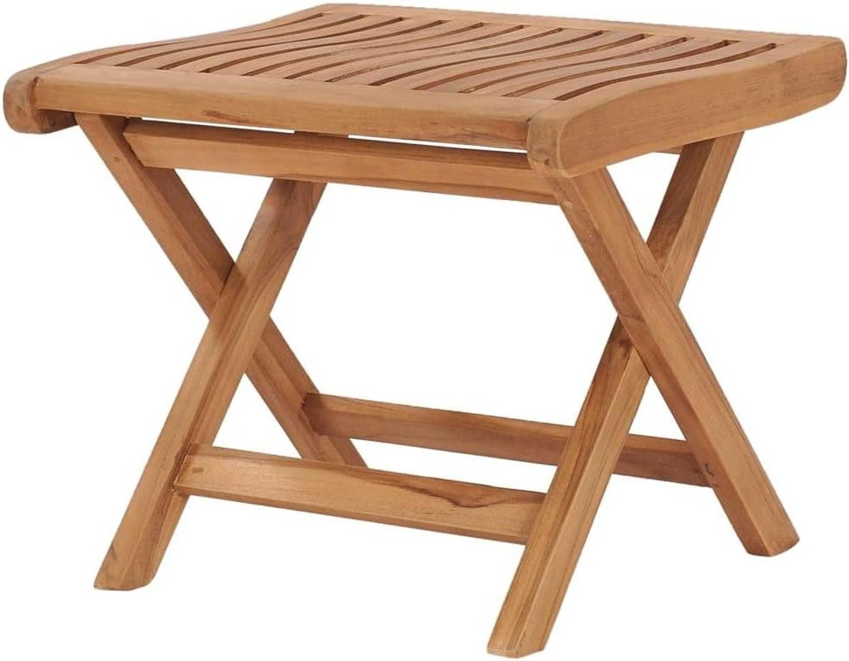 Inklapbare voetenbank en klapkruk bijzettafel van massief teakhout, Bruin, Hoogte: 41.5 cm