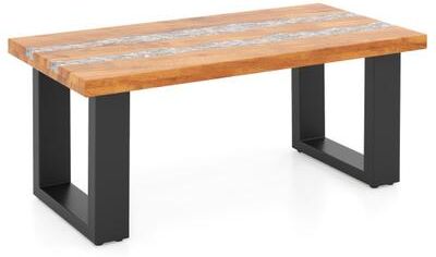Costway Teak Wood Patio Table with River Feel Epoxy Tabletop