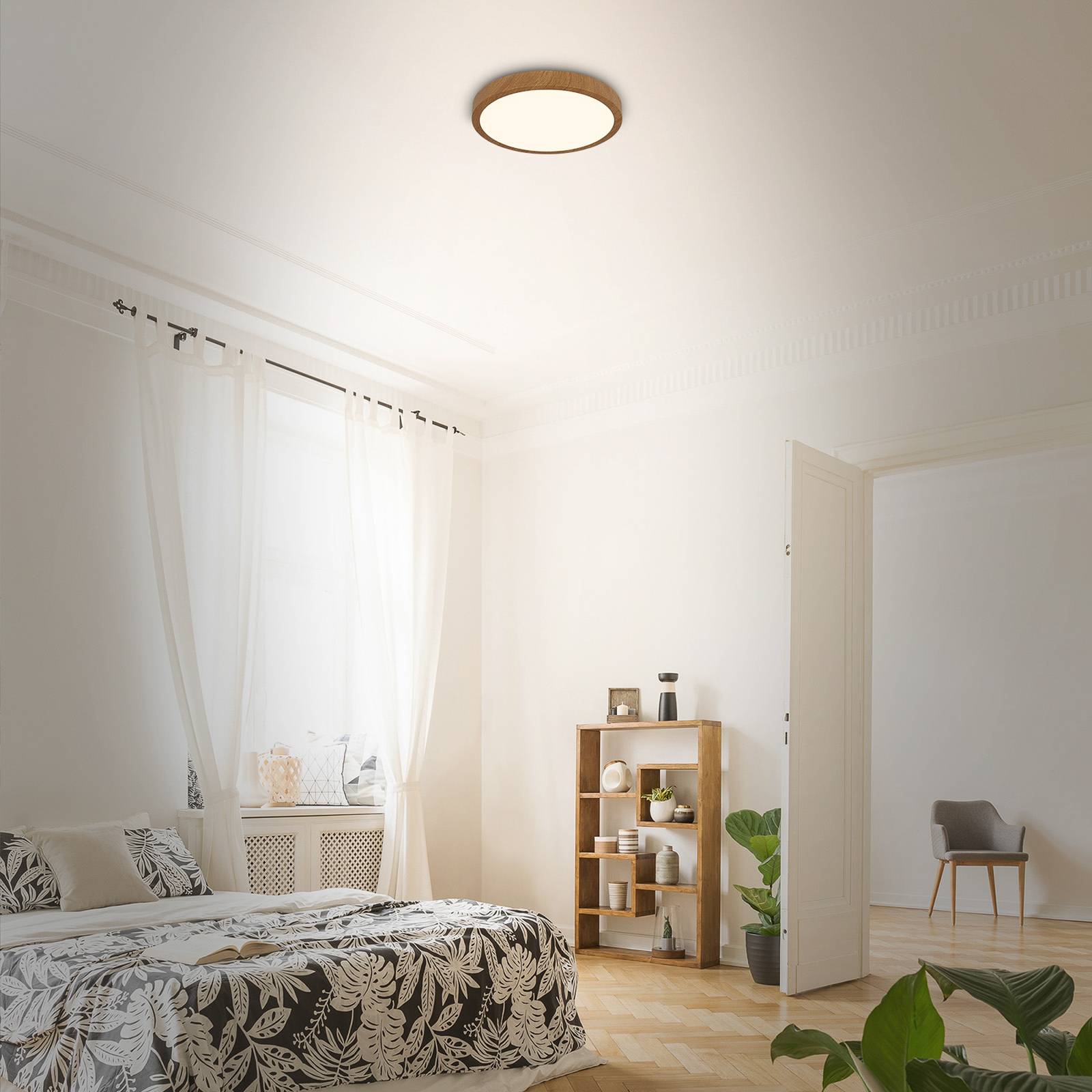Briloner Plafoniera a LED Runa Wood, Legno scuro, Soggiorno / Sala da pranzo, Metallo, Plafoniera LED