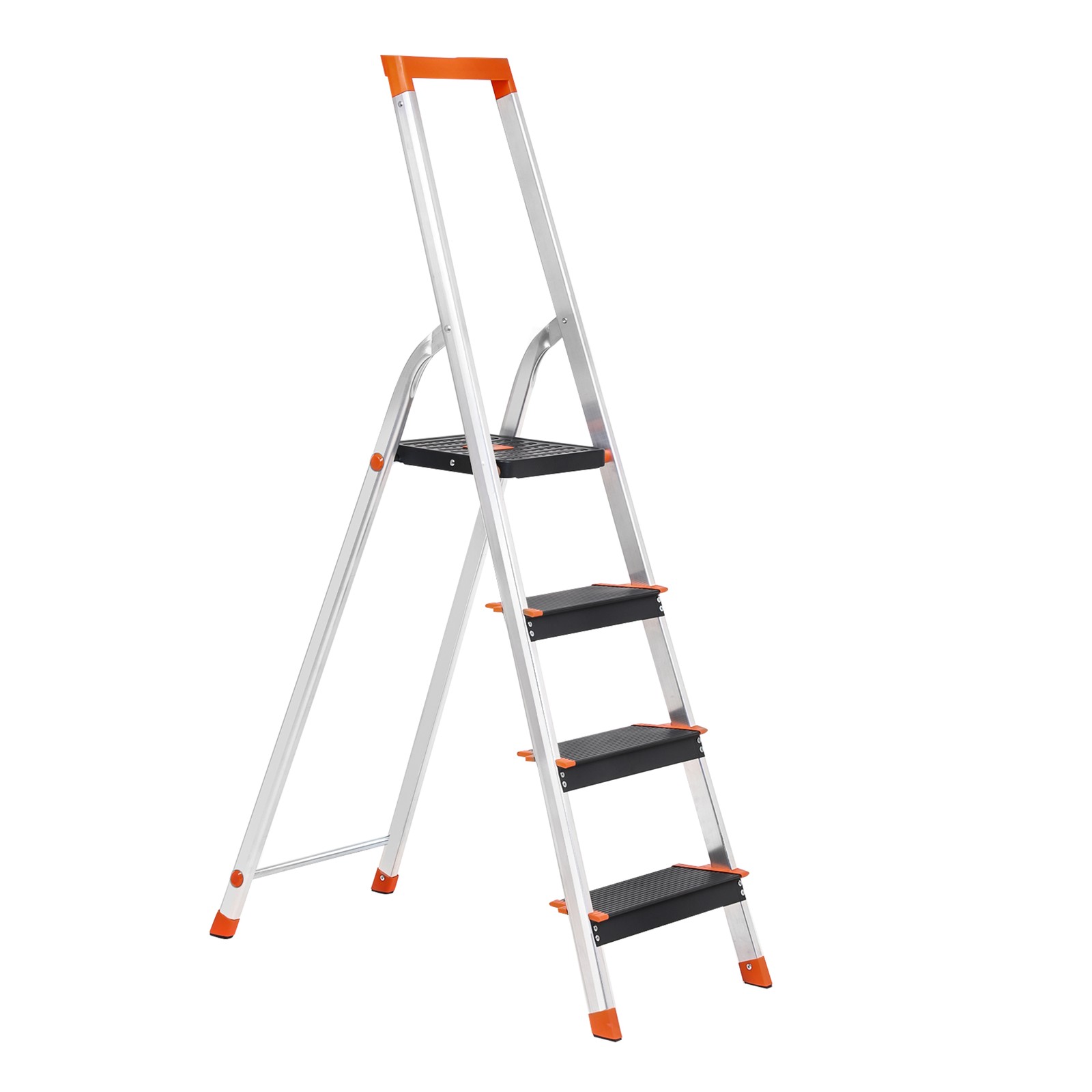 SONGMICS Aluleiter mit 4 breiten Stufen, rutschfest, mit Werkzeugschale GLTB3504BK