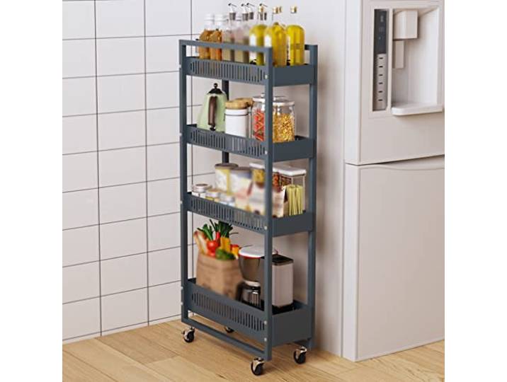 NFDVXCCA Regal, 4-stöckiger ausziehbarer Wagen platzsparend Küche Bad kleine Räume(/Dark Gray)