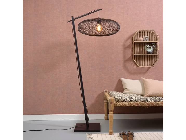 Good & Mojo GOOD MOJO Bogenlampe Cango large, schwarz, Höhe 176 cm, schwarz, für Wohn- / Esszimmer, Bambus, Design