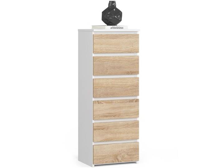Commode AKORD CL6 Blanche 40 cm 6 tiroirs façade Chêne Sonoma 40x35x109 cm