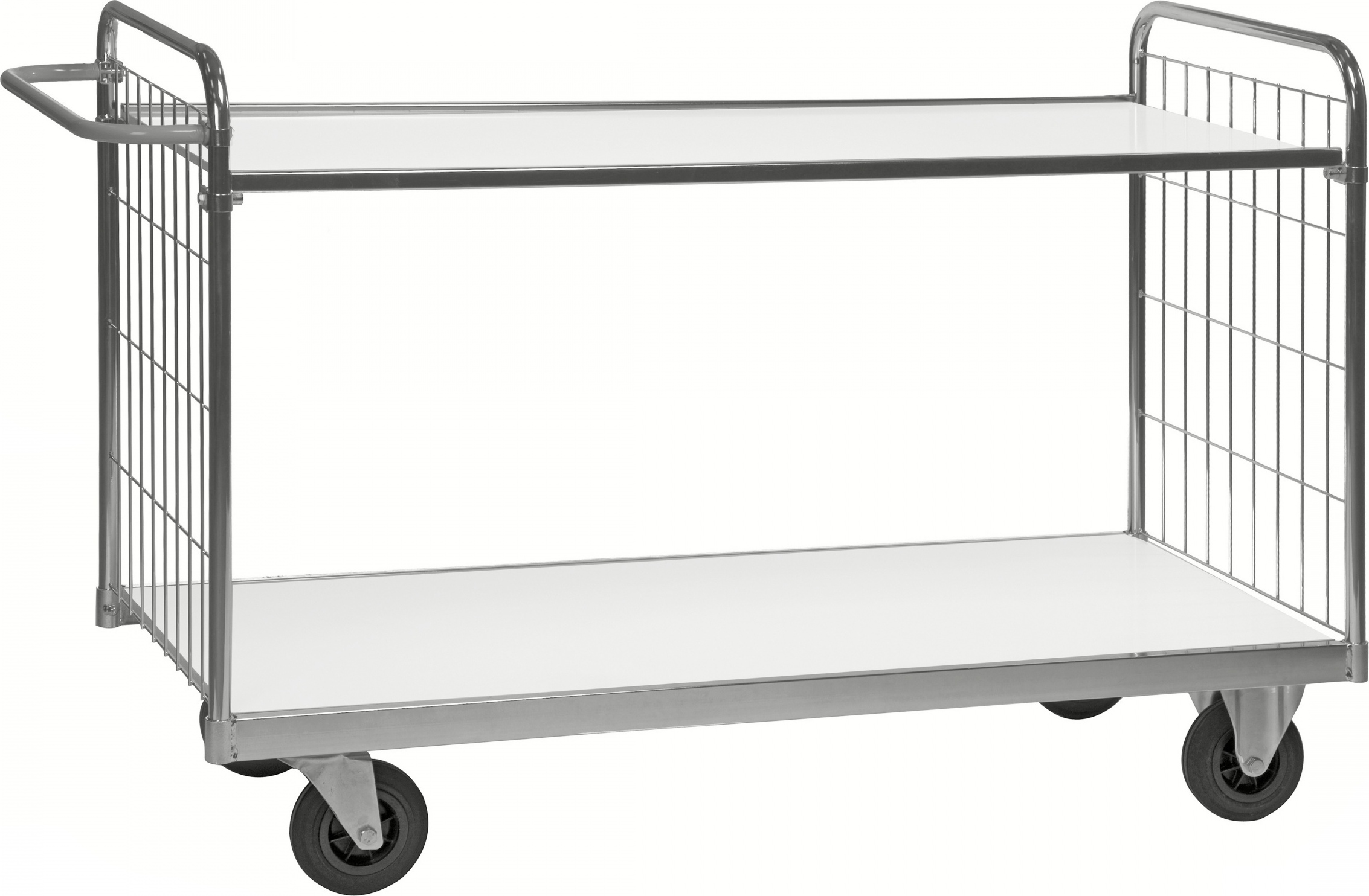 Kongamek Bordwagen verzinkt mit 2 laminierten Böden 1000x600mm vergitterte Stirnwände ohne Bremse