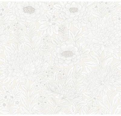 Inspired by Color Wood Block Blooms Cream Wallpaper