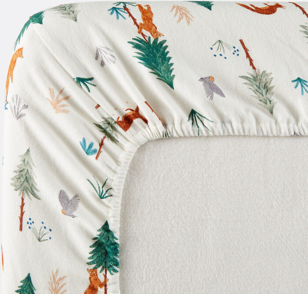 LA REDOUTE INTERIEURS Drap-housse enfant, en flanelle, bonnet 25 cm, imprimé animaux, GRIZZLY