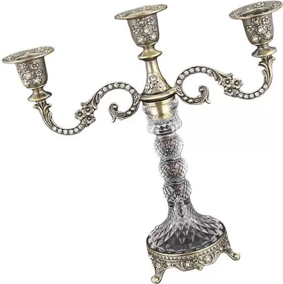 INF Élégant chandelier à trois têtes en alliage de zinc - Candélabre de style européen pour mariage, dîner et décoration Bronze