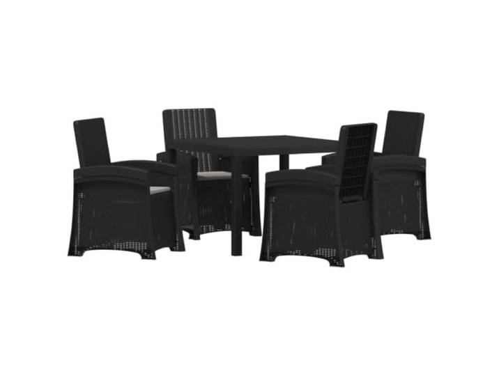 PUGYNBK Outdoor-Esszimmer-Set, 5-teilig, Anthrazit Hellgraues Polyrattan, 3-fach verstellbare Stühle, UV- und wasserfester Tisch