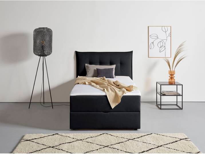 Boxspringbett, 155x213 cm, Holzwerkstoff, Anthrazit, Bettkasten & Topper, Skandinavisch, andas