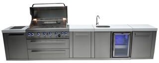 Mont Alpi Grills "Mont Alpi 157""W x 23""D Stainless Steel Premium Outdoor Kitchen Island with Refrigerator Faucet & Sink + 44""W 6-Burner BBQ Grill"