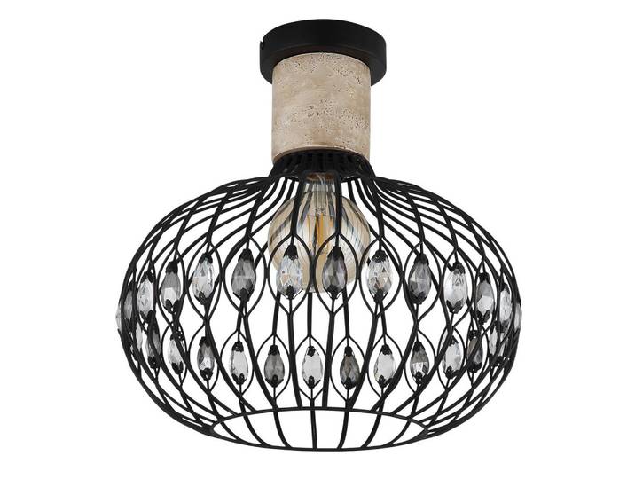 Deckenleuchte Page, Grau, Klar, Schwarz, Metall, Glas, Stein, rund, 36.5 cm, CE, Lampen & Leuchten, Innenbeleuchtung, Deckenleuchten, Deckenleuchten