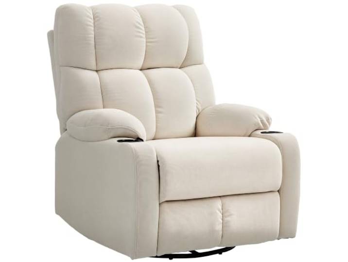 HOMCOM Relaxsessel mit Liegefunktion, Verstellbarer Rückenlehne, Beige Fernsehsessel, Drehbar, Liegesessel, Sessel, Fußstütze, Ruhesessel, Leinen-Optik, Becherhalter, Wohnzimmer, Schlafzimmer
