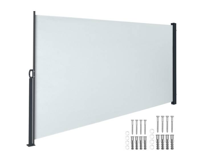 tectake Seitenmarkise, ausziehbar, mit Aufrollmechanismus, grau, Grau, Kunststoff, 300x160x9 cm, Sonnenschutz