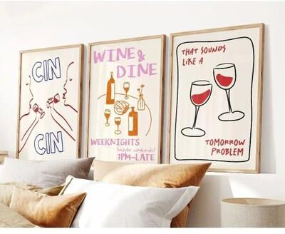 Uplift Essentials Retro Happy Hour Canvas Set 3pc Cin Cin Cheers Wall Art Italian Pasta & Cocktail Prints For Bar Cart & Kitchen Decor set 3 12x16 In