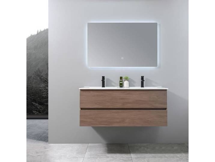 LuxuryBain - Meuble de salle de bain double vasque 120cm bois foncé avec miroir led LB-8331