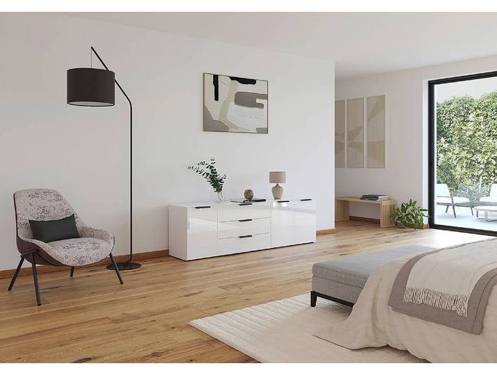 TV-Lowboard Flipp Glas Typ B Front & Deckplatte: Glas Korpus: Spanplatte, lackiert Korpus: MDF Mitteldichte Holzfaserplatte , lackiert