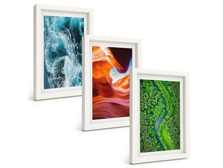 Tulup Bilder SET 3er Set - 20x30 cm Weißer Rahmen - Wasserbewegung Canyon grüner Wald, Kunststoff, Rechteckig, 20x30 cm, Fotografie, Bilder & Rahmen, Bilder