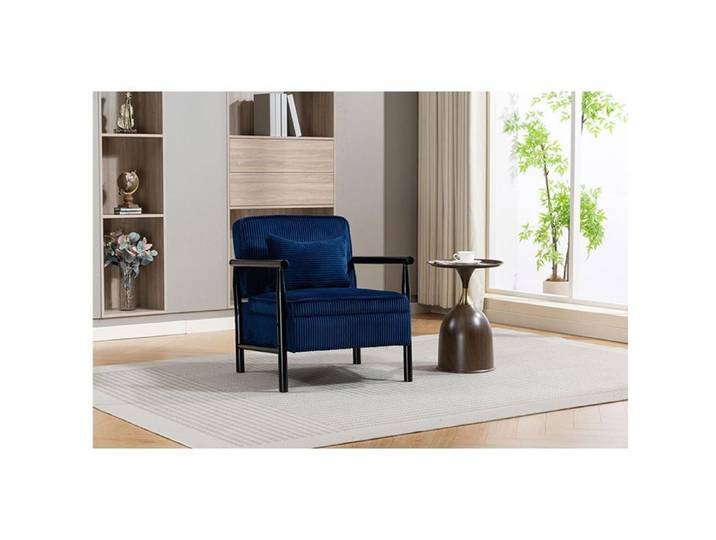 Fauteuil d'appoint - MINIMAL - Médiéval Moderne - Velours bleu - Structure bois massif - Coussin lombaire