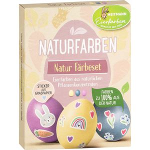 Heitmann-Eierfarben Eierfarben Natur Färbeset, 3 Färbepulver, mit Stickern