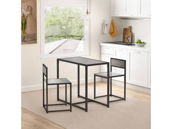 HOMCOM Ensemble Table Haute 3 Pièces Gris 90x47x76 cm