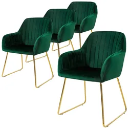 ML-Design Esszimmerstühle 4er Set Grün Samt, Armlehne, Goldbeine, Metallgestell, Polsterstuhl Esszimmer Sessel