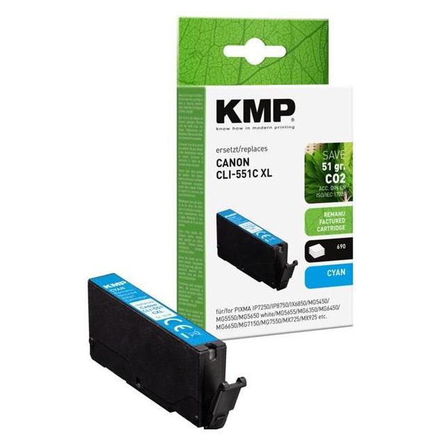 KMP cyan Druckerpatrone kompatibel zu Canon CLI-551 XL C (C) (1518,4003)