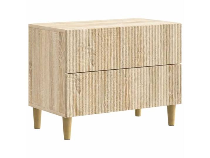 KDVXBCQJH Nachttisch Sonoma-Eiche 62x34,5x48 cm mit 2 Schubladen Kompakter Beistelltisch aus stabilen Holzwerkstoff-Platten für Schlafzimmer und Wohnbereich mit braunen Standbeinen.