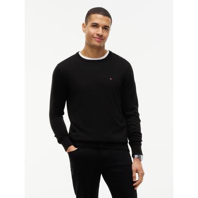 Rundhalspullover TOMMY HILFIGER "ESSENTIAL COTTON", Herren, Gr. M, schwarz, Strick, Obermaterial: 100% Baumwolle, regular fit, Rundhals, Rippbündchen, Pullover Rundhalspullover, Crewneck Regular Fit Premium Mode