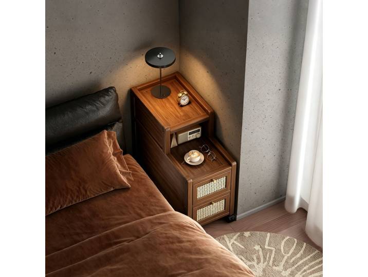 Tables de chevet modernes et étroites en bambou pour la chambre à coucher, tables de rangement en rotin, design simple, armoires de chevet, étagères.
