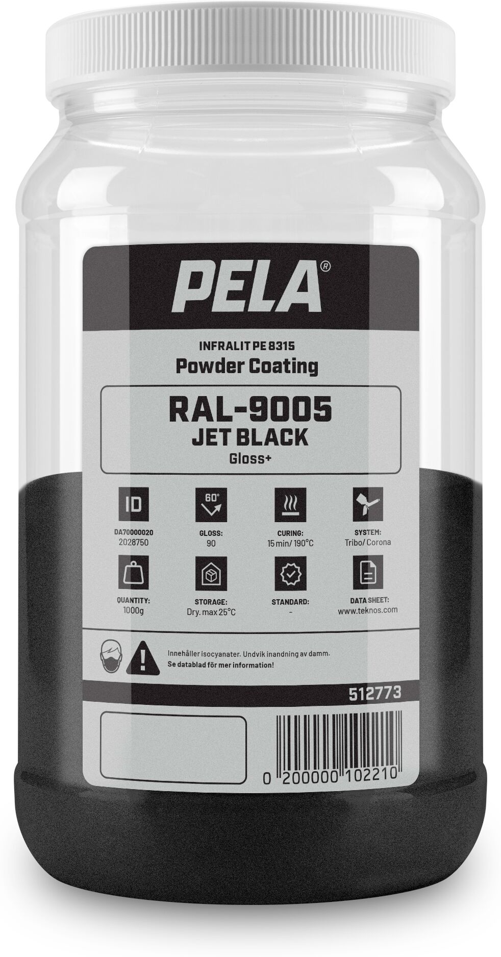 Pulverlackeringsfärg svart, blank, 1 kg