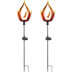 2er Set LED Solar Steck Leuchten Feuer Flammen Effekt Garten Weg Lampen Terrassen Beleuchtung