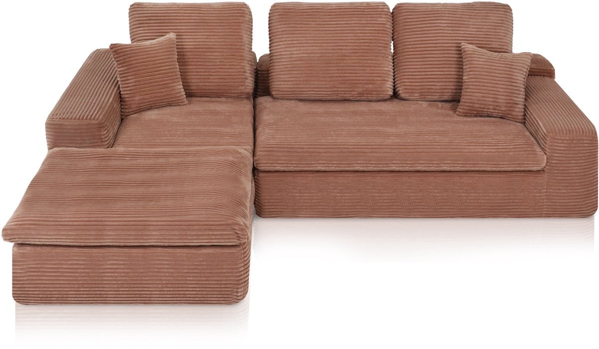 Lazy Hoekbank Velvet Ribstof Terracotta/Roze Links