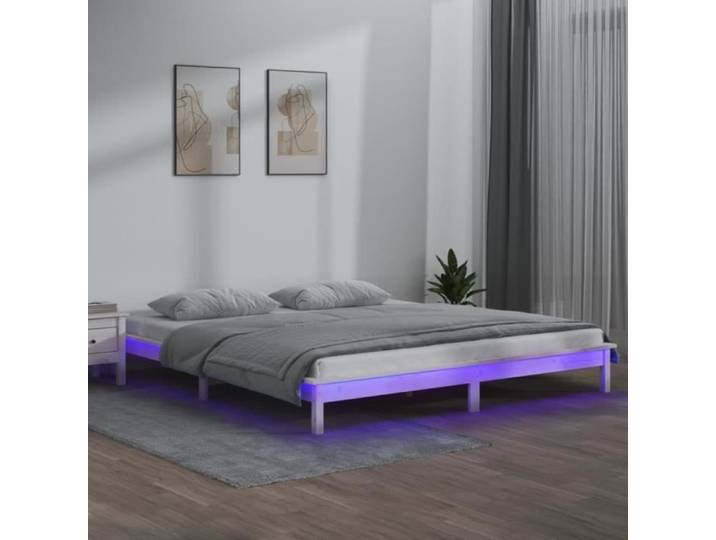 Cadre de lit à LED Blanc GOTOTOP 200x200 cm Bois massif