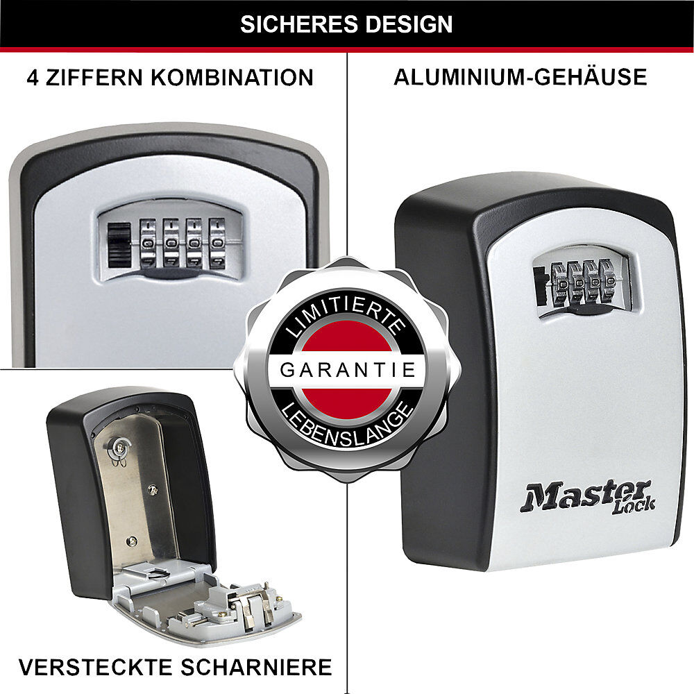 kaiserkraft Schlüsselkasten extra groß, Aluminium mit 4-stelliger Kombination, VE 4 Stk, schwarz