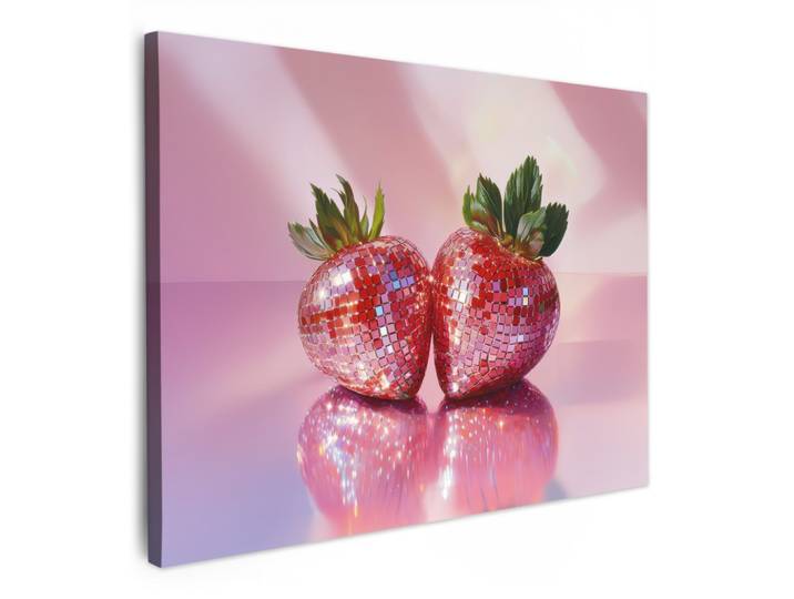 LEINWANDBILD Disco - Obst - Glitzer - Erdbeere Wandbilder 80x60 cm