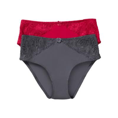 Maxislip BONPRIX, Damen, Gr. 44/46 (L), 2 Stk., rot (granatrot, anthrazit), Obermaterial: 80% Polyamid, 20% Elasthan. Netzfutter: 90% Polyamid, 10% Elasthan. Spitze: 87% Polyamid, 13% Elasthan, Unterhosen, über die Hüfte geführt, mit floraler Spitze...