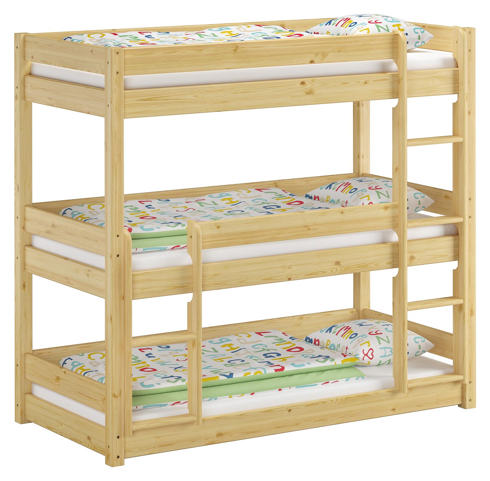 Dreier-Stockbett für drei erwachsene Personen 80x200 Kiefer massiv natur Zubehör wählbar V-60.03-08Rollrost inkl.
