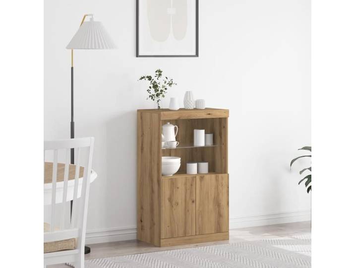 Buffet à LED-Meuble de rangement avec lumières LED Chêne Artisan 60x37x100 cm