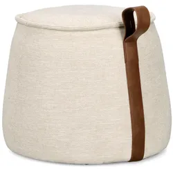 Pouf Anila aus Chenille-Stoff, klassisch rund, natur, angenehm weich gepolstert