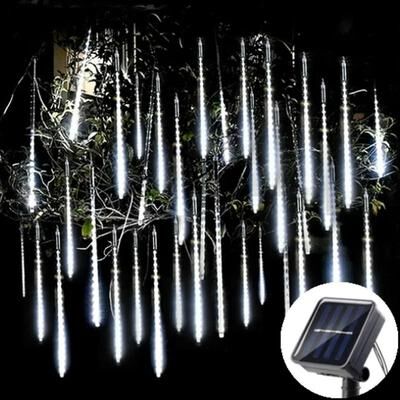 Uplift Essentials Solar LED Meteor Shower Lights Outdoor Waterproof Falling Rain String Lights white 11.8 In (192 Leds)