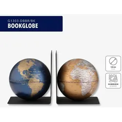 Buchstützen-Set „BookGlobe“ mit 2 magnetischen Globen dunkelblau / gold