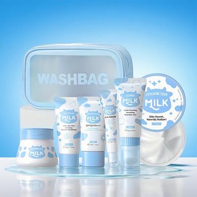 Top Demand Picks 7PCS Milk Skin Care Set For Moisturizing Hydration, Facial Cleanser, Body Scrub, Hand Wax, Eye Cream, Sunscreen, Beauty 7PCS Milk Skin Care Set For Moisturizing Hydration, Facial Cleanser, Body Scrub, Hand Wax, Eye Cream, Sunscreen, Beaut