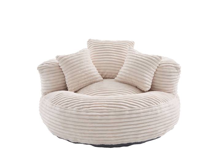 Pouf en velours côtelé à dossier haut, fauteuil inclinable confortable à 3 coussins, pouf durable pour adultes et enfants, fauteuil ergonomique pour la lecture et les jeux, beige