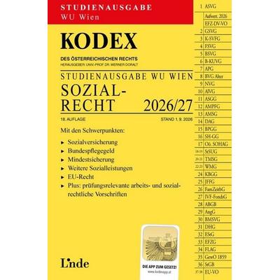 KODEX Studienausgabe Sozialrecht WU 2026/27, Taschenbuch von , Linde, 978-3-7073-5597-0