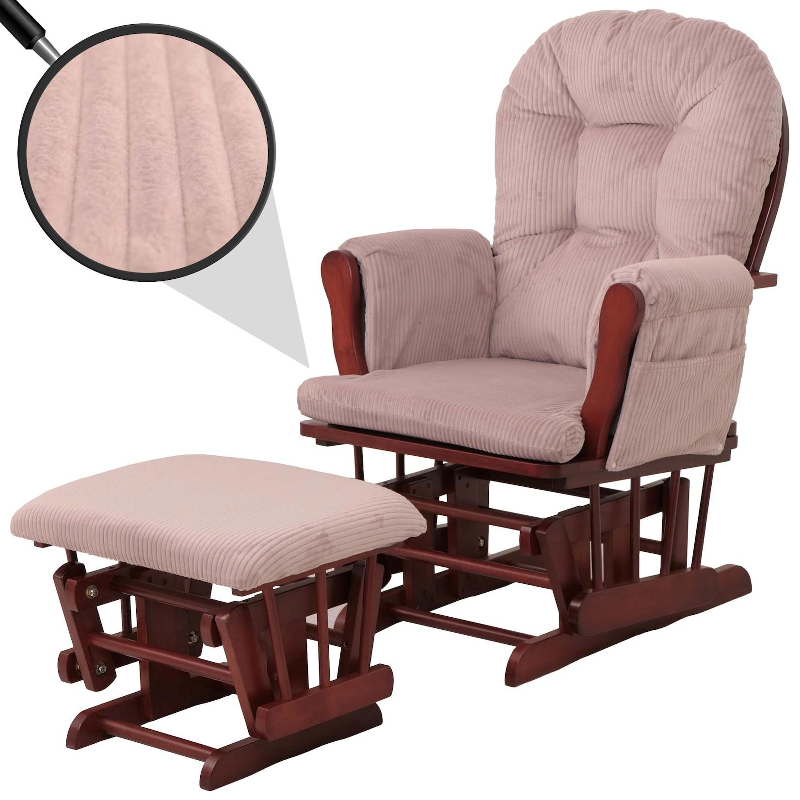Relaxsessel MCW-C76, Schaukelstuhl Sessel Schwingstuhl mit Hocker Stoff Cord 320g/m² ~ rosa Gestell dunkel
