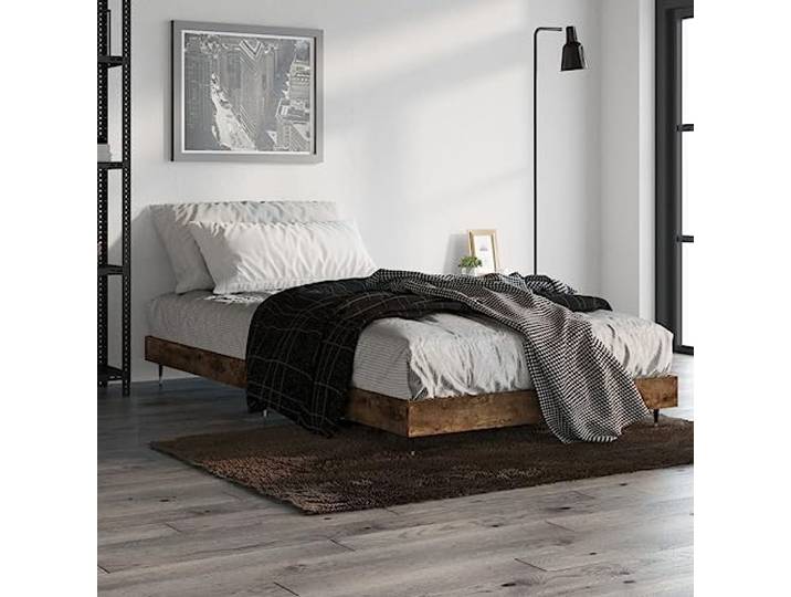 RJPLMFV Bettgestell, 90 x 190 cm, Raucheiche, ohne Matratze Langlebiges Holzwerkstoff, robuste Metallbeine, Sperrholzlatten inklusive, Lattenrost